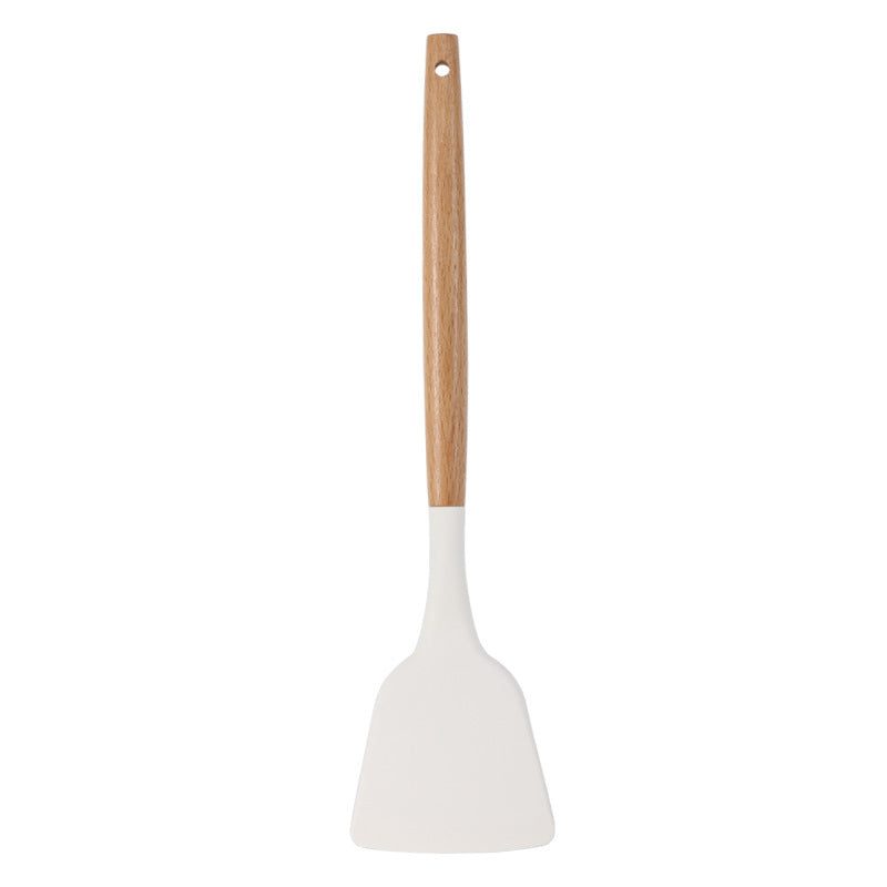 Set Complet De 11 Ustensiles en Silicone™ – Bois Blanc Milky, Design Moderne & Anti-Adhésif