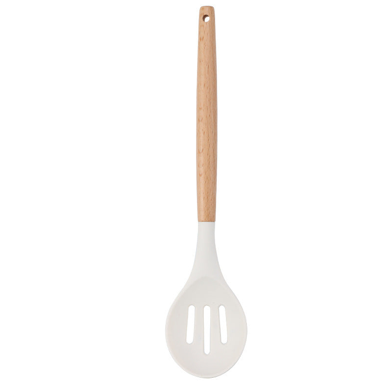Set Complet De 11 Ustensiles en Silicone™ – Bois Blanc Milky, Design Moderne & Anti-Adhésif