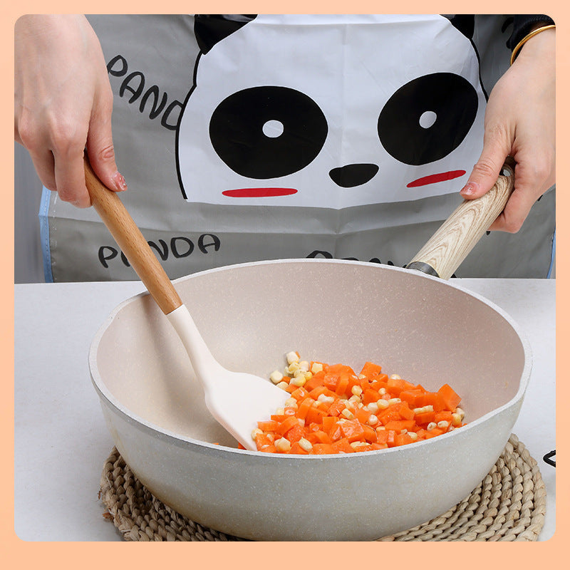 Set Complet De 11 Ustensiles en Silicone™ – Bois Blanc Milky, Design Moderne & Anti-Adhésif