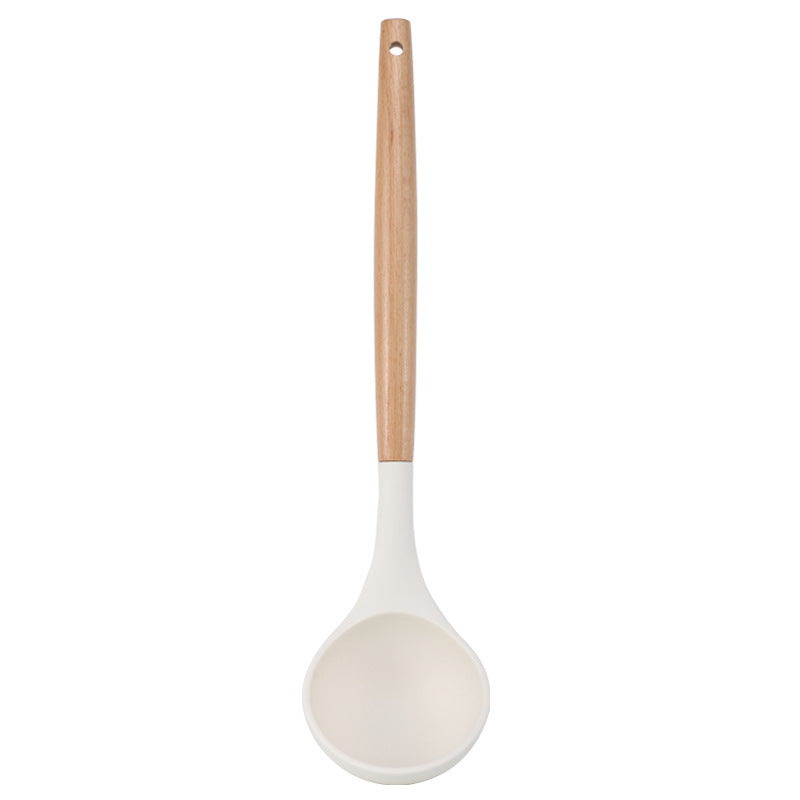 Set Complet De 11 Ustensiles en Silicone™ – Bois Blanc Milky, Design Moderne & Anti-Adhésif